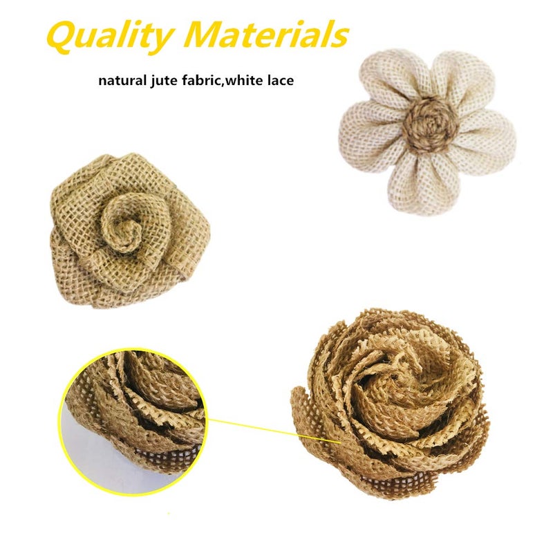 OZXCHIXU 28 PCS Natural Burlap Flowers Set,Handmade Rustic Flowers and Burlap Bowknots for Wedding Decoration,Home Embellishment DIY Crafts,Gift Wrapping Bows - Image 4